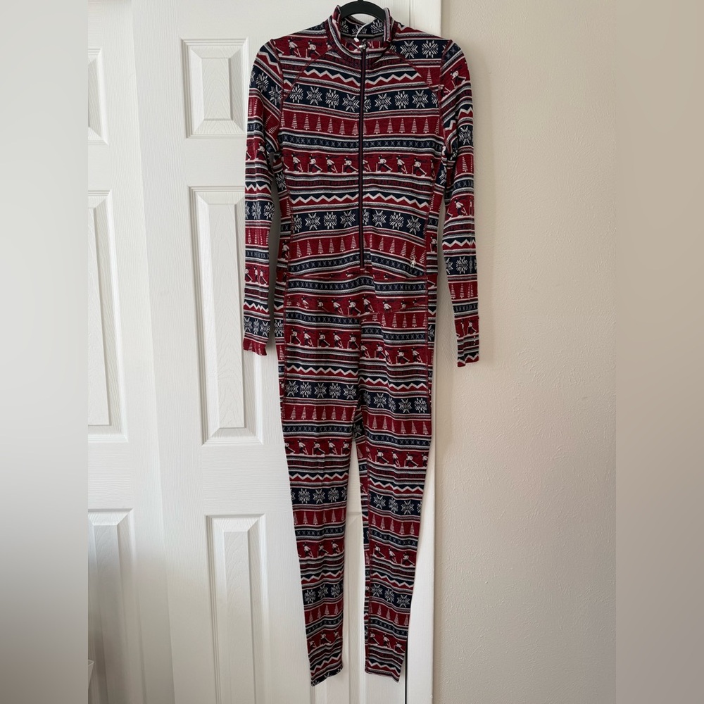 Smartwool Red, Navy & White Fair Isle One-Piece Jumpsuit